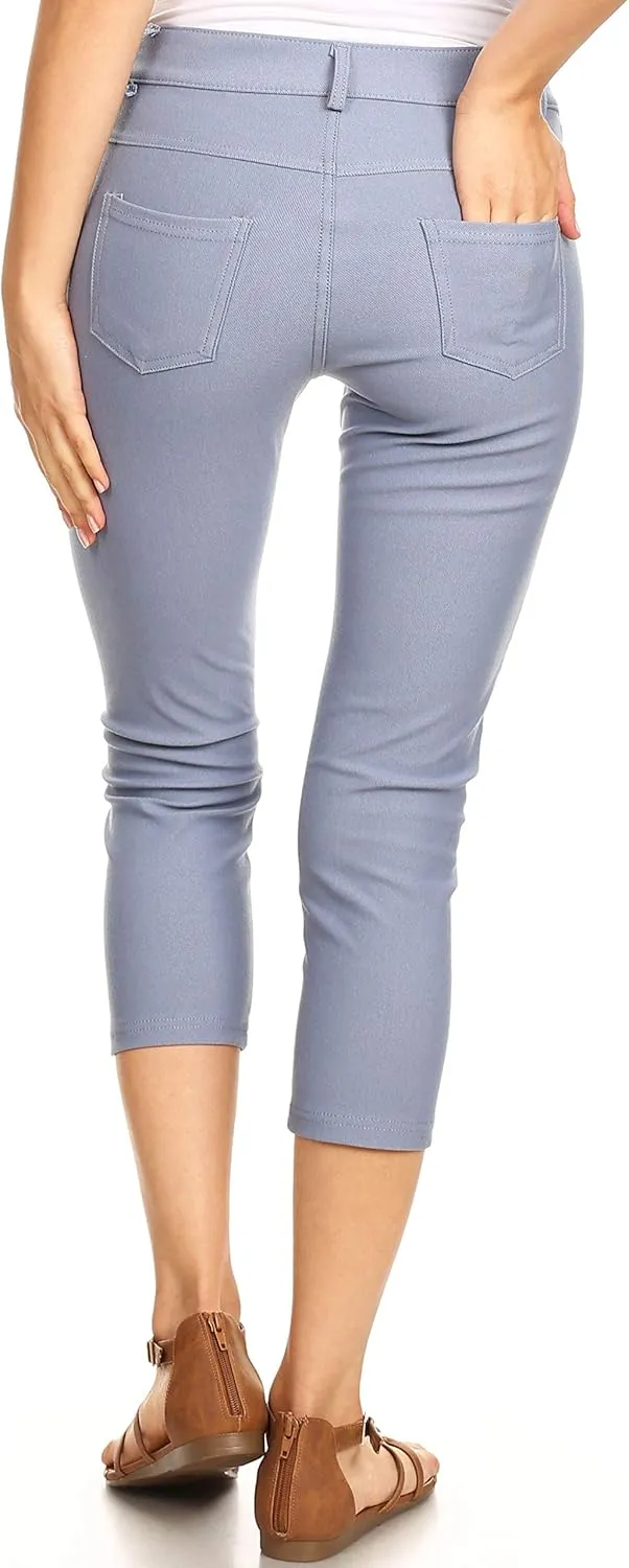 ICONOFLASH Women's 5 Pocket Capri Jeggings True to Size Pull On Skinny Stretch Colored Jean Leggings (Small to Plus 3X Large)