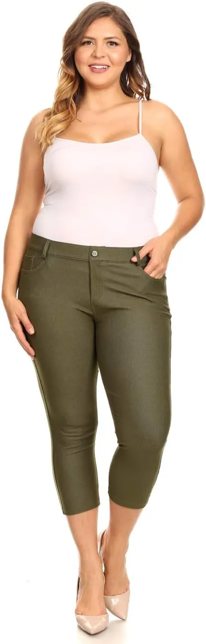 ICONOFLASH Women's 5 Pocket Capri Jeggings True to Size Pull On Skinny Stretch Colored Jean Leggings (Small to Plus 3X Large)