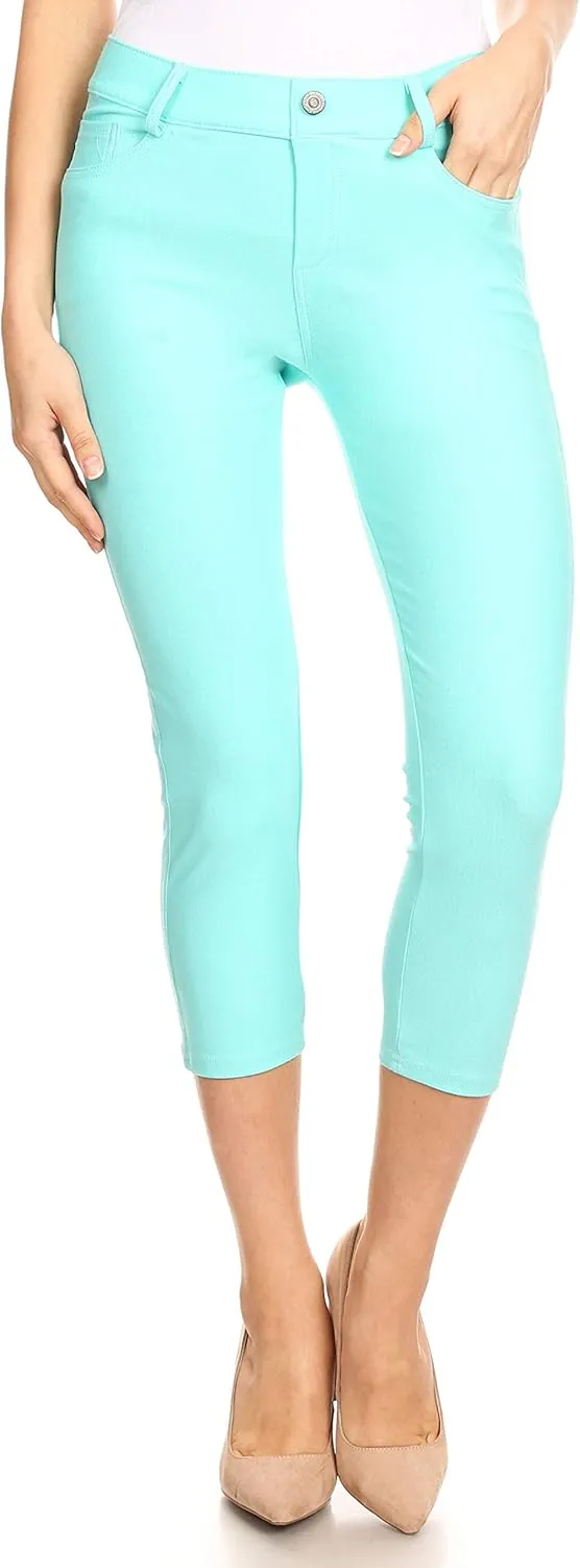 ICONOFLASH Women's 5 Pocket Capri Jeggings True to Size Pull On Skinny Stretch Colored Jean Leggings (Small to Plus 3X Large)