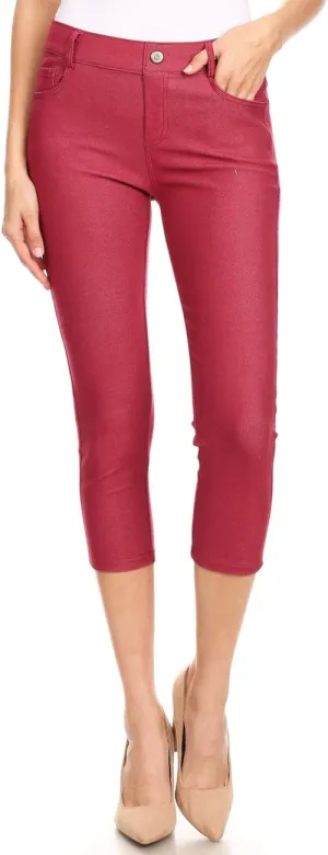 ICONOFLASH Women's 5 Pocket Capri Jeggings True to Size Pull On Skinny Stretch Colored Jean Leggings (Small to Plus 3X Large)