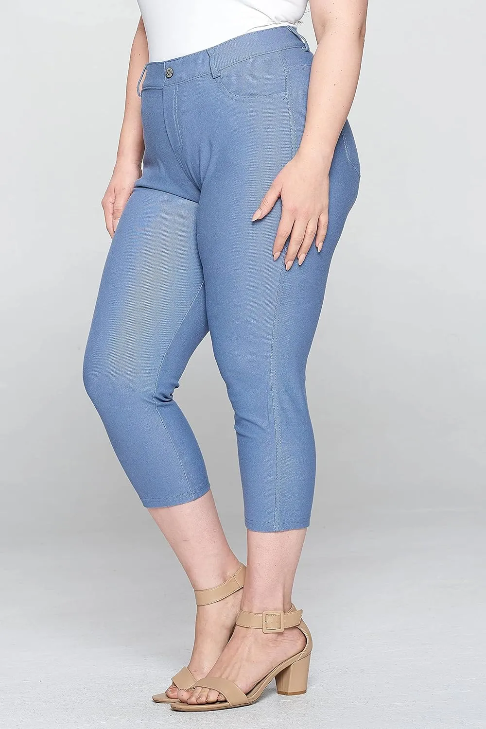 ICONOFLASH Women's 5 Pocket Capri Jeggings True to Size Pull On Skinny Stretch Colored Jean Leggings (Small to Plus 3X Large)