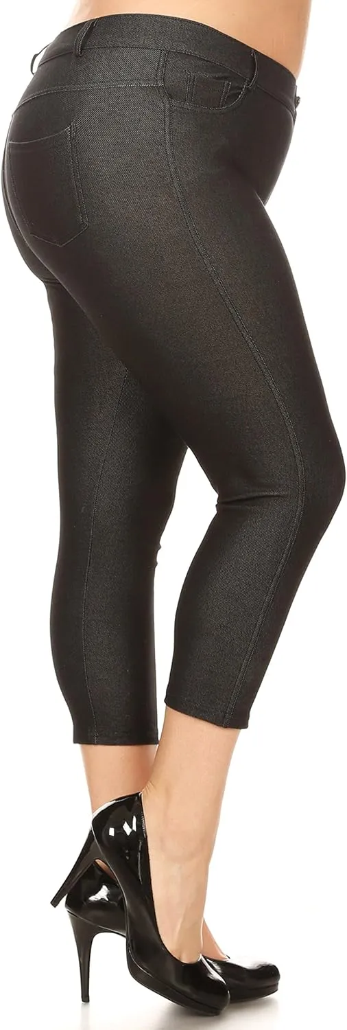 ICONOFLASH Women's 5 Pocket Capri Jeggings True to Size Pull On Skinny Stretch Colored Jean Leggings (Small to Plus 3X Large)