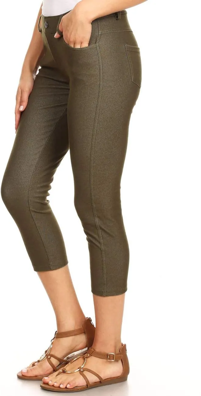 ICONOFLASH Women's 5 Pocket Capri Jeggings True to Size Pull On Skinny Stretch Colored Jean Leggings (Small to Plus 3X Large)
