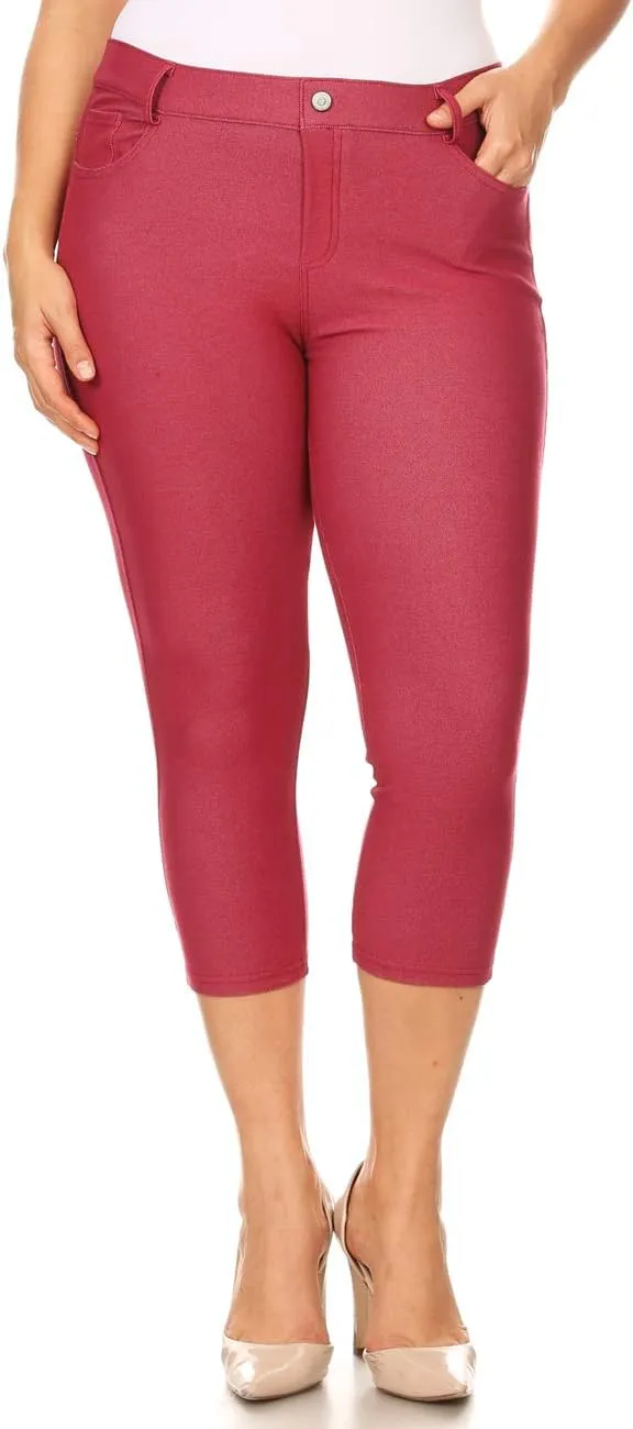 ICONOFLASH Women's 5 Pocket Capri Jeggings True to Size Pull On Skinny Stretch Colored Jean Leggings (Small to Plus 3X Large)