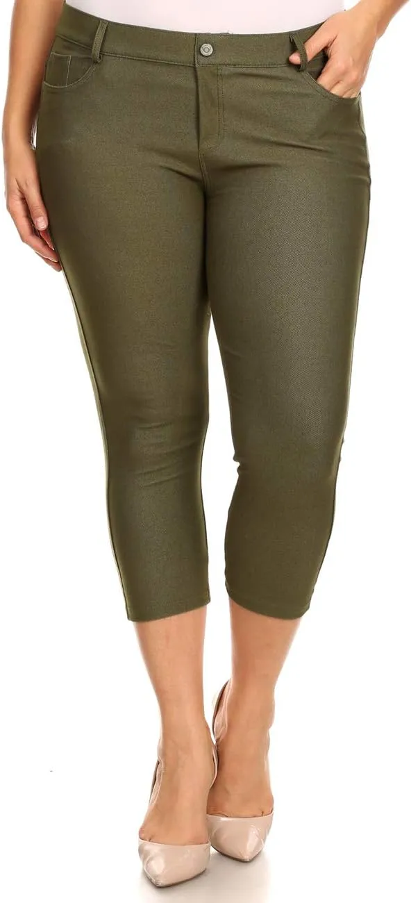 ICONOFLASH Women's 5 Pocket Capri Jeggings True to Size Pull On Skinny Stretch Colored Jean Leggings (Small to Plus 3X Large)