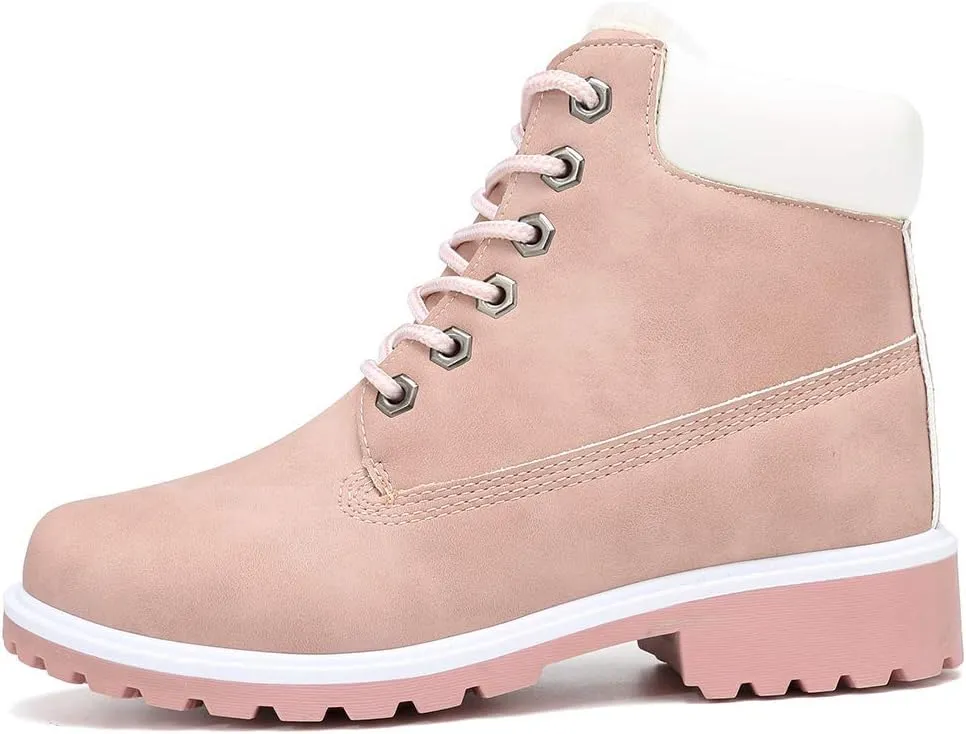 Inornever Winter Snow Boots for Women Waterproof Shoes Flat Lace Up Ankle Booties Low Heel Work Combat Boots