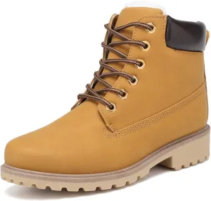 Inornever Winter Snow Boots for Women Waterproof Shoes Flat Lace Up Ankle Booties Low Heel Work Combat Boots
