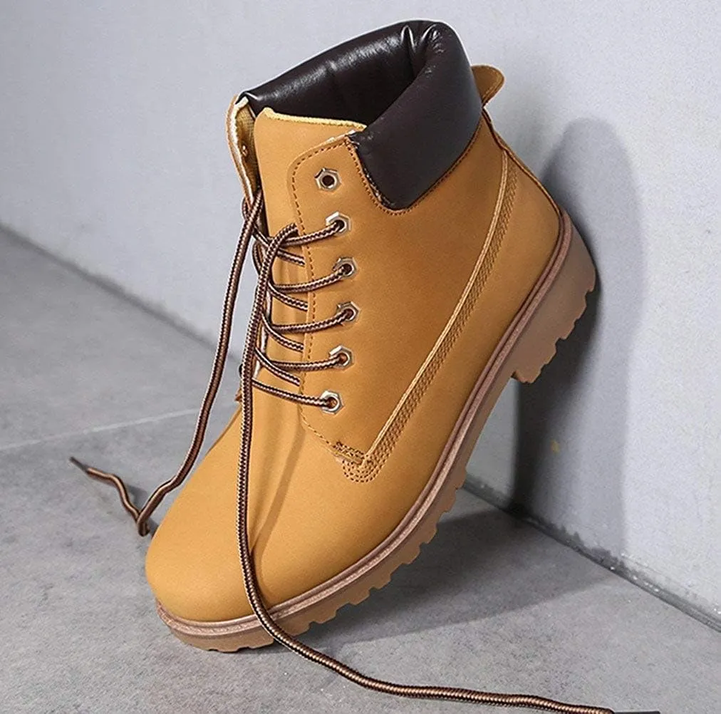 Inornever Winter Snow Boots for Women Waterproof Shoes Flat Lace Up Ankle Booties Low Heel Work Combat Boots