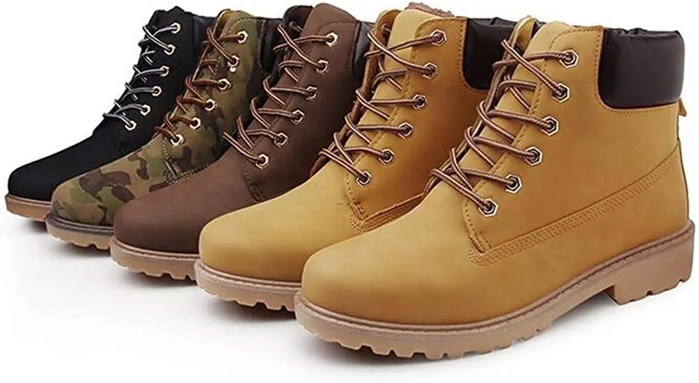 Inornever Winter Snow Boots for Women Waterproof Shoes Flat Lace Up Ankle Booties Low Heel Work Combat Boots