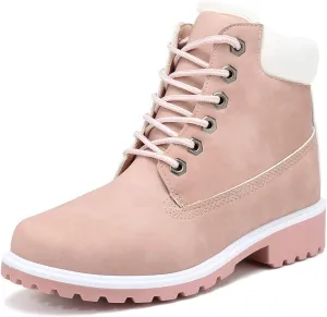 Inornever Winter Snow Boots for Women Waterproof Shoes Flat Lace Up Ankle Booties Low Heel Work Combat Boots