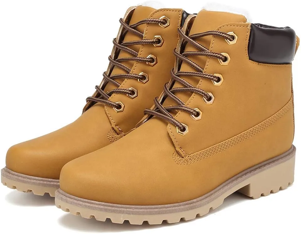 Inornever Winter Snow Boots for Women Waterproof Shoes Flat Lace Up Ankle Booties Low Heel Work Combat Boots