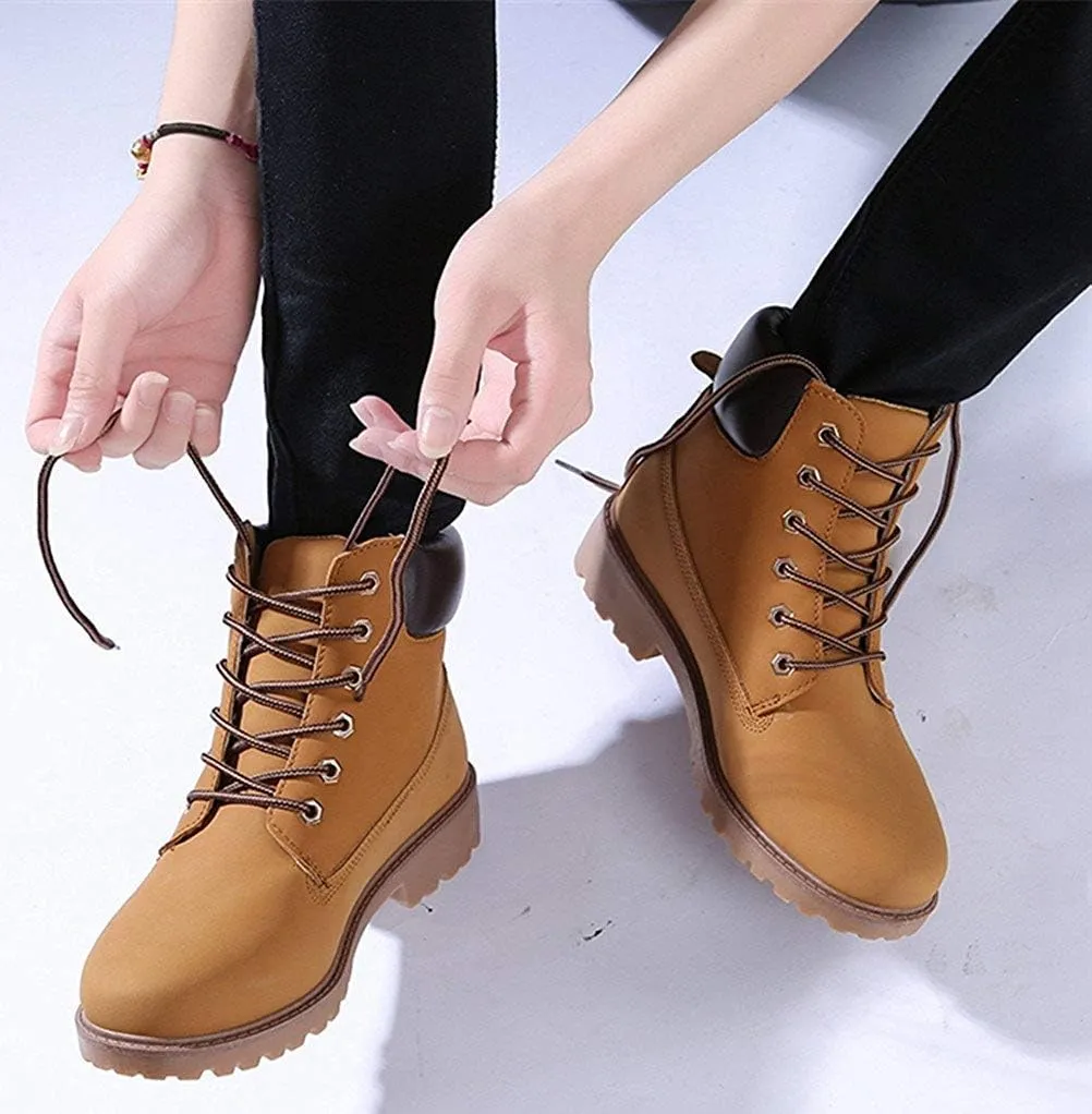 Inornever Winter Snow Boots for Women Waterproof Shoes Flat Lace Up Ankle Booties Low Heel Work Combat Boots