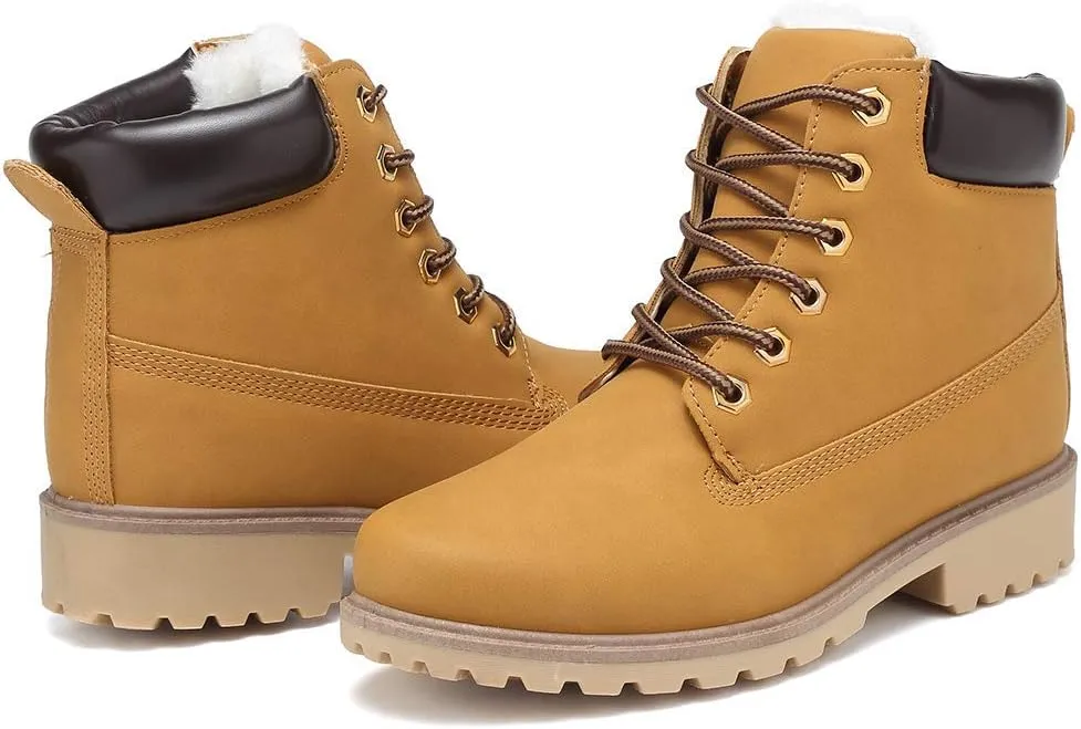 Inornever Winter Snow Boots for Women Waterproof Shoes Flat Lace Up Ankle Booties Low Heel Work Combat Boots