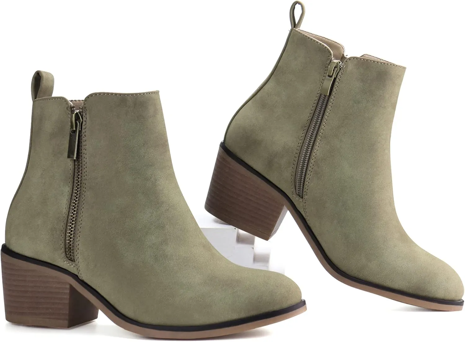 JABASIC Women Ankle Boots Side Zipper Booties Low Heel Dress Boots