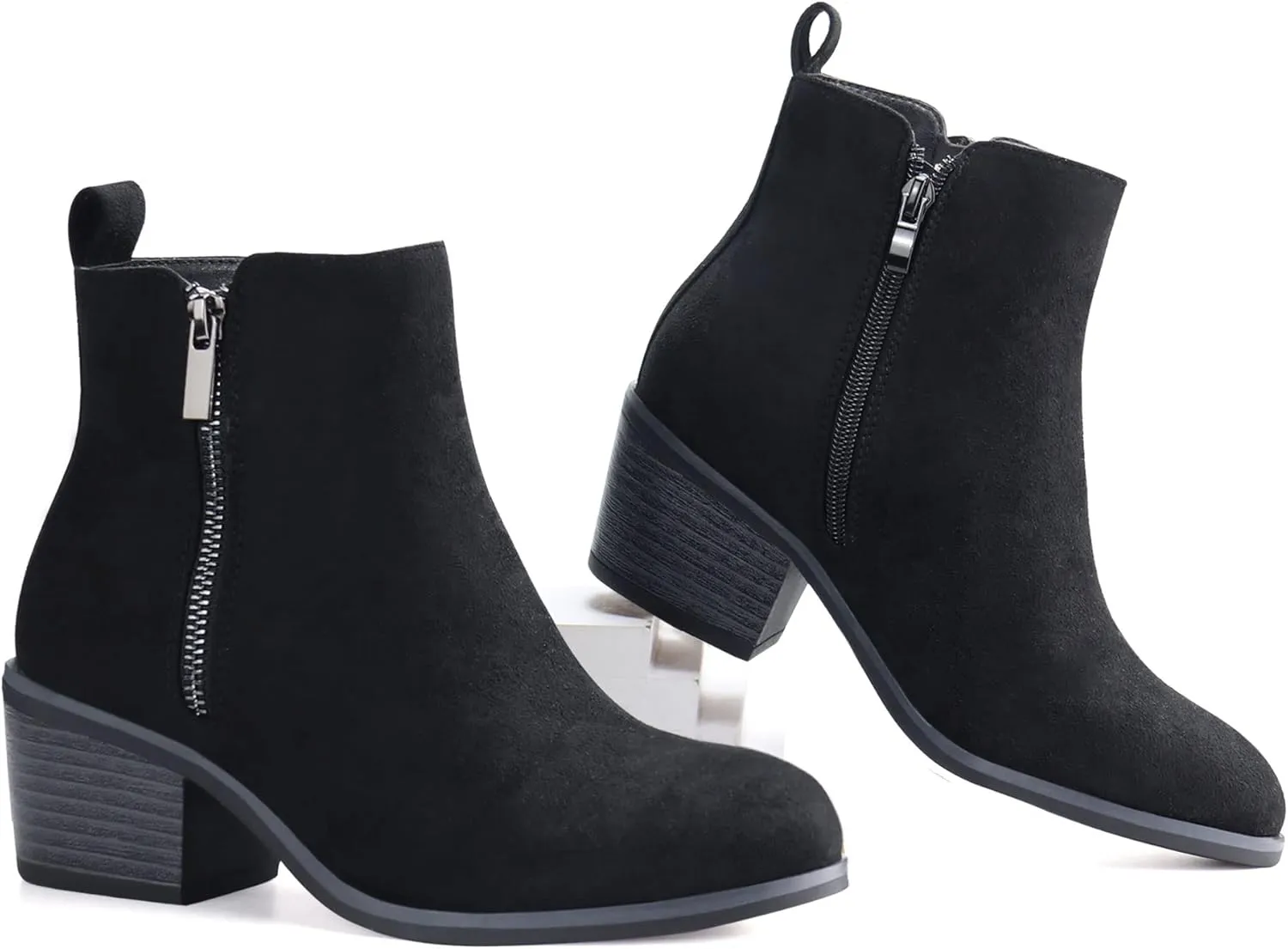 JABASIC Women Ankle Boots Side Zipper Booties Low Heel Dress Boots