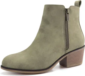 JABASIC Women Ankle Boots Side Zipper Booties Low Heel Dress Boots