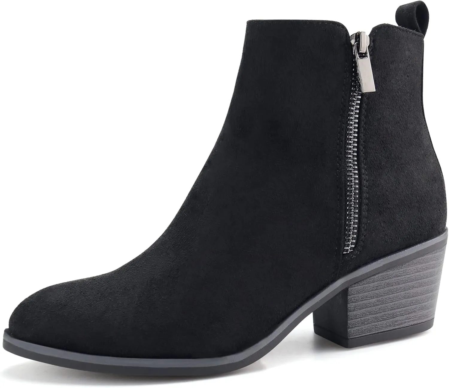 JABASIC Women Ankle Boots Side Zipper Booties Low Heel Dress Boots