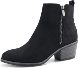 JABASIC Women Ankle Boots Side Zipper Booties Low Heel Dress Boots