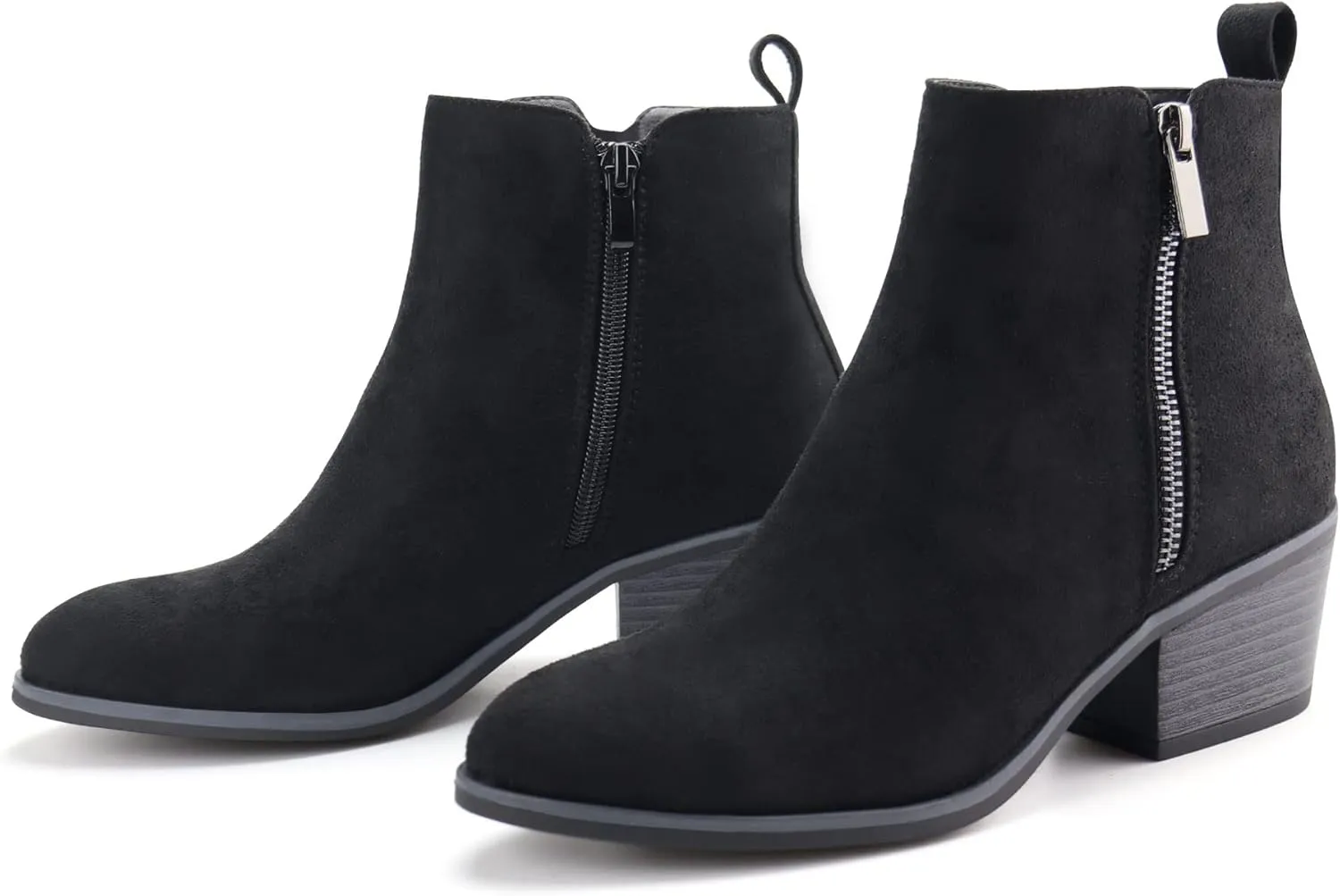 JABASIC Women Ankle Boots Side Zipper Booties Low Heel Dress Boots