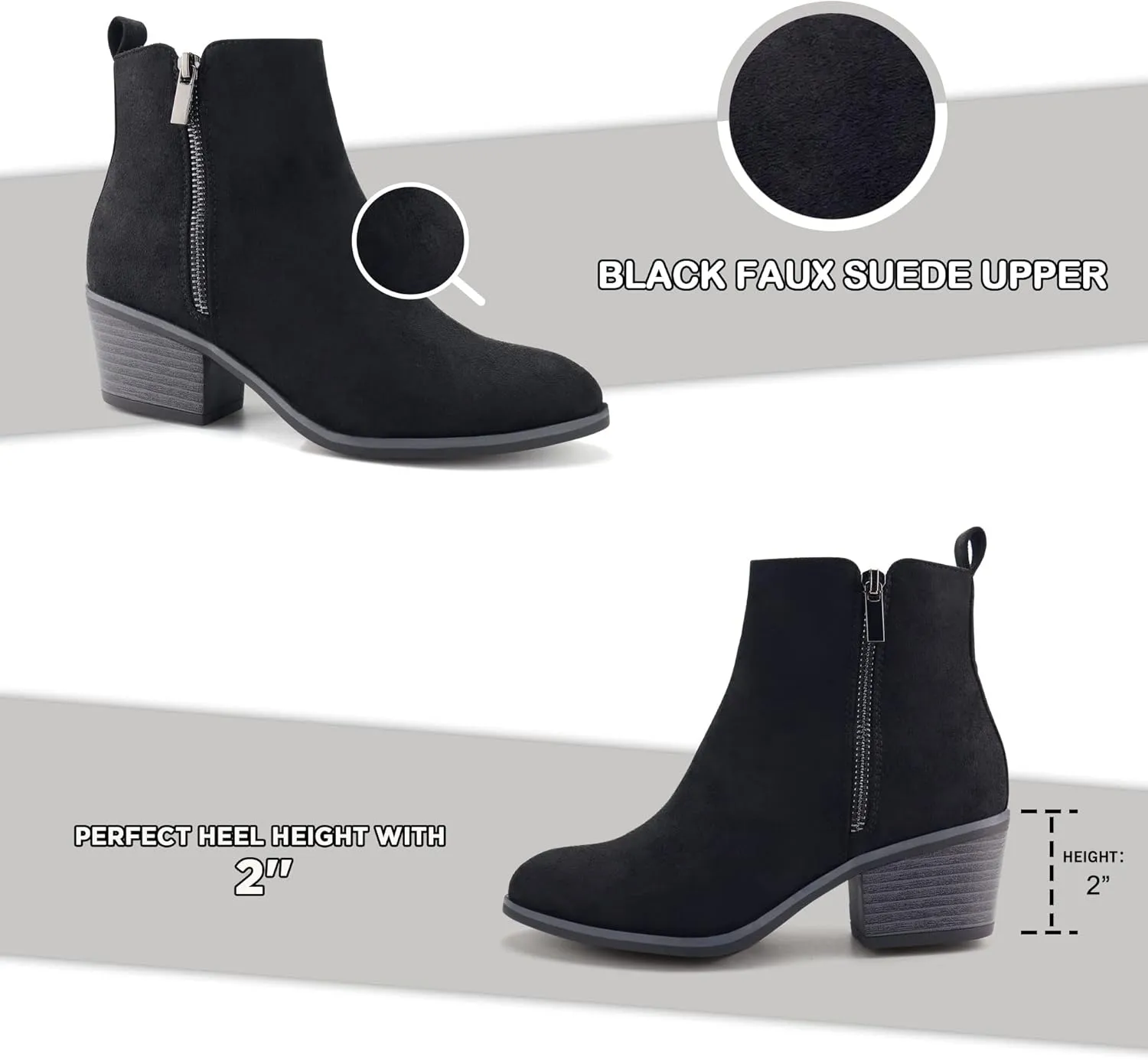 JABASIC Women Ankle Boots Side Zipper Booties Low Heel Dress Boots