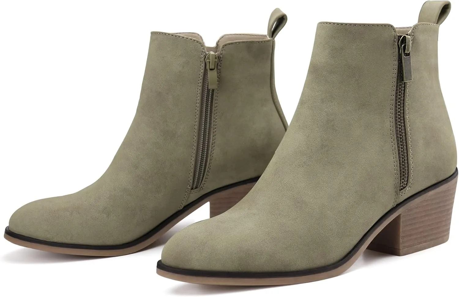 JABASIC Women Ankle Boots Side Zipper Booties Low Heel Dress Boots