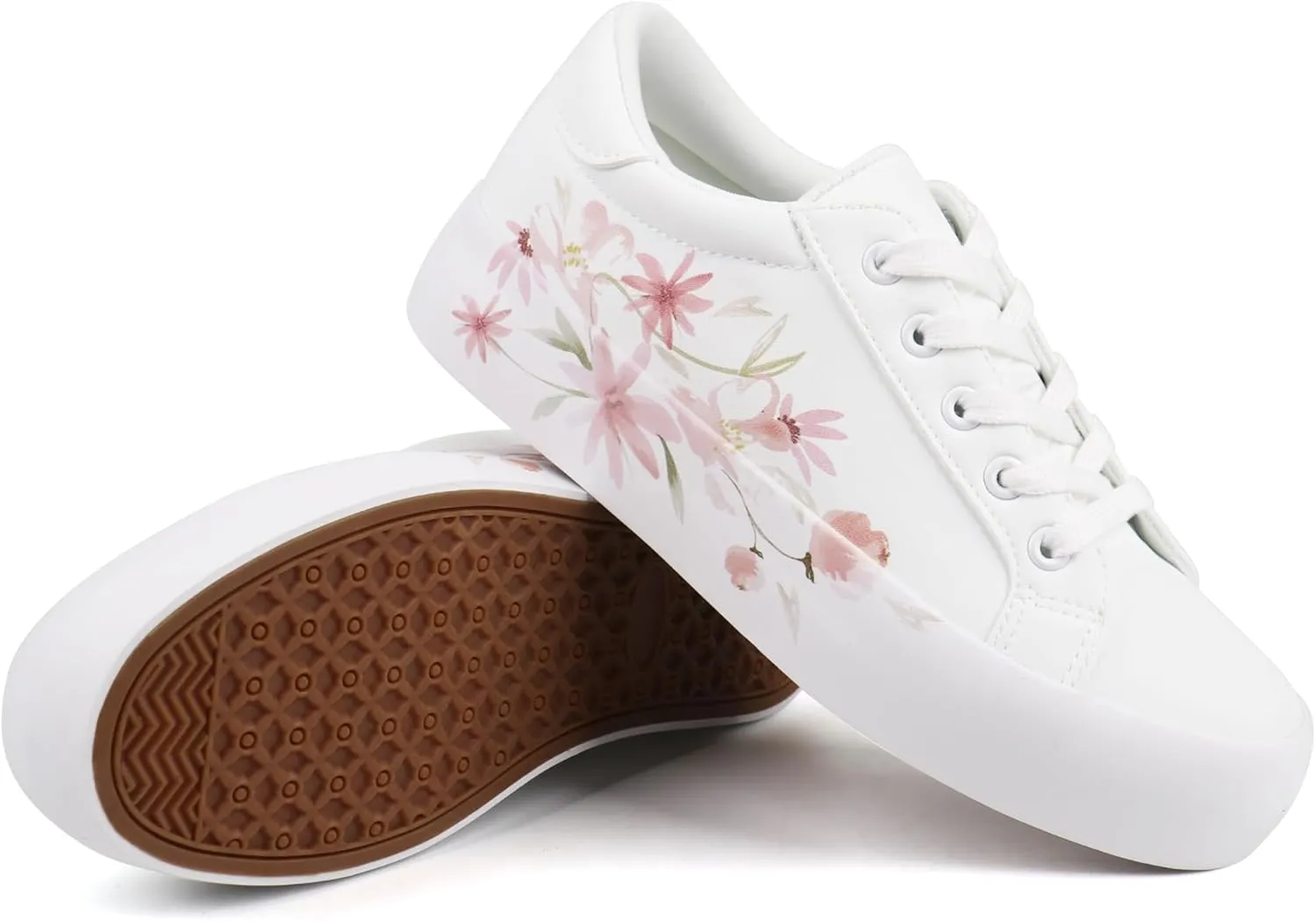 JABASIC Women Platform Sneakers Lace-up Floral Print Fashion Walking Shoes