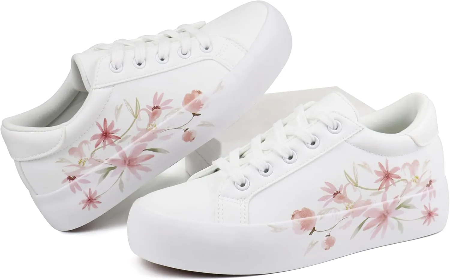 JABASIC Women Platform Sneakers Lace-up Floral Print Fashion Walking Shoes