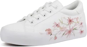 JABASIC Women Platform Sneakers Lace-up Floral Print Fashion Walking Shoes