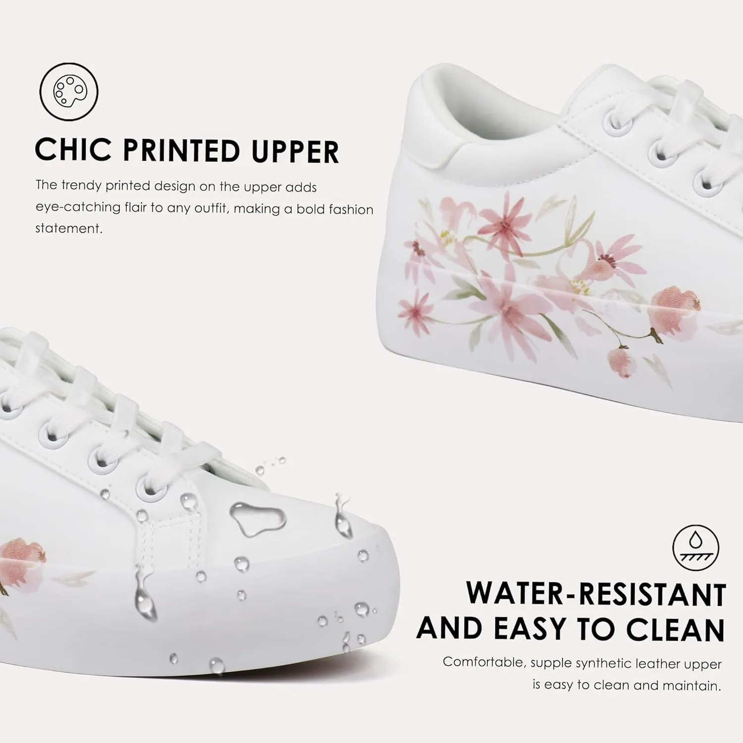 JABASIC Women Platform Sneakers Lace-up Floral Print Fashion Walking Shoes