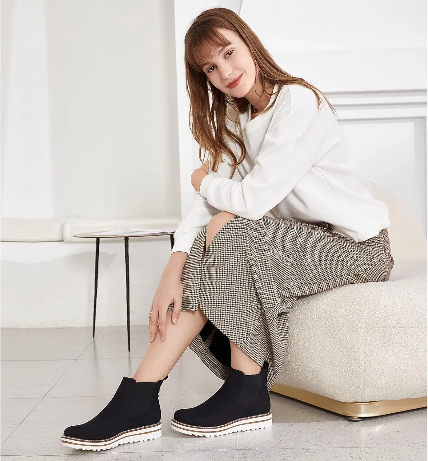 JABASIC Womens Chelsea Elastic Ankle Boots Waterproof Flat Boots