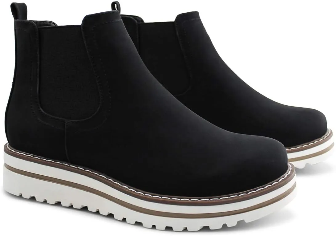 JABASIC Womens Chelsea Elastic Ankle Boots Waterproof Flat Boots