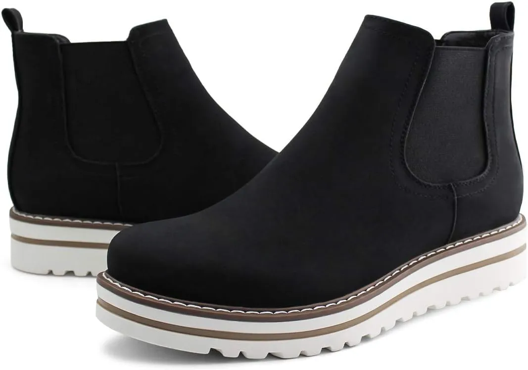 JABASIC Womens Chelsea Elastic Ankle Boots Waterproof Flat Boots