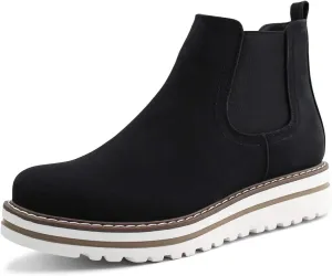 JABASIC Womens Chelsea Elastic Ankle Boots Waterproof Flat Boots