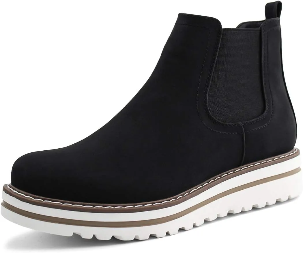 JABASIC Womens Chelsea Elastic Ankle Boots Waterproof Flat Boots