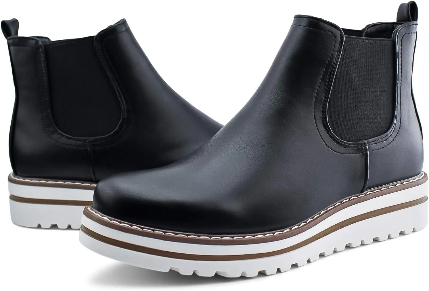 JABASIC Womens Chelsea Elastic Ankle Boots Waterproof Flat Boots