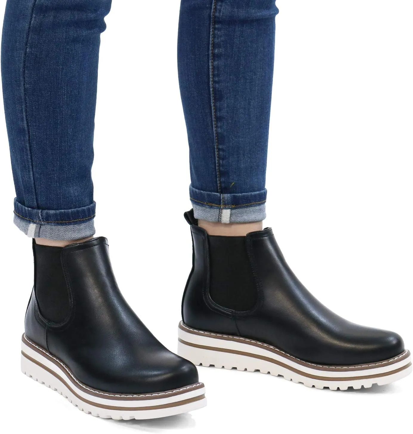 JABASIC Womens Chelsea Elastic Ankle Boots Waterproof Flat Boots