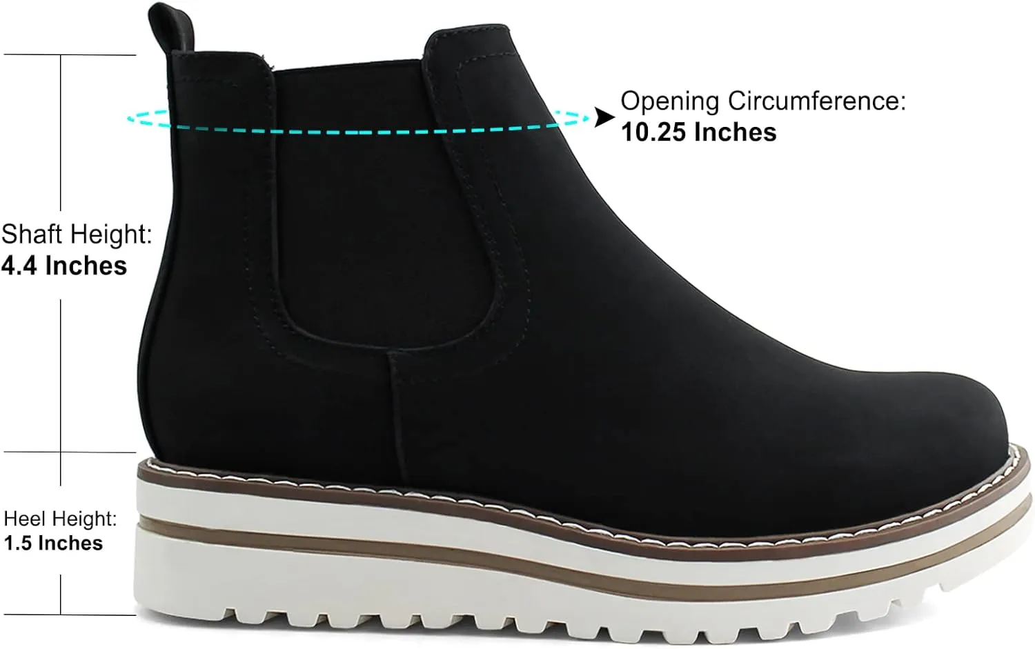 JABASIC Womens Chelsea Elastic Ankle Boots Waterproof Flat Boots
