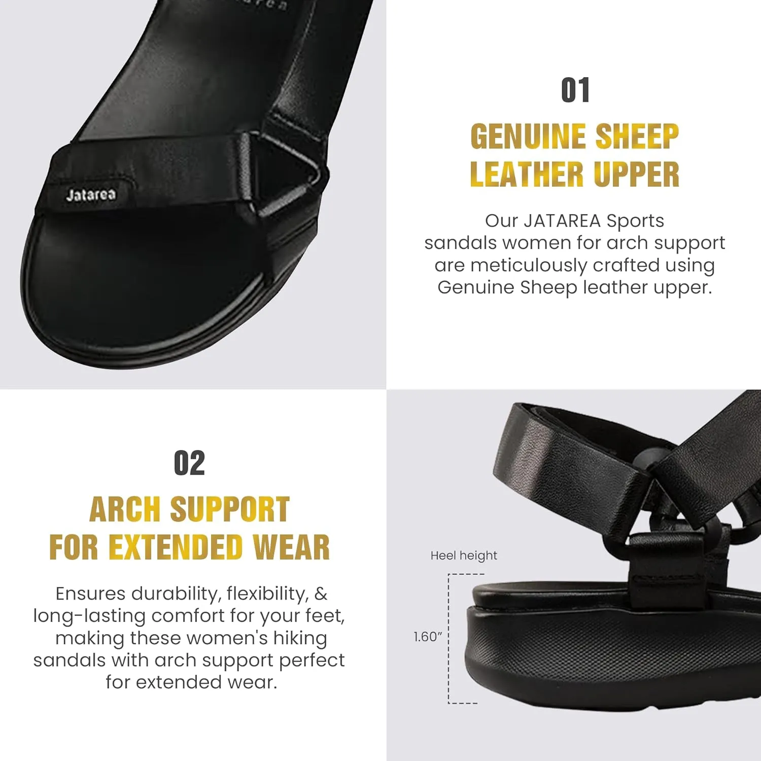 JATAREA Leather Sports Sandals for Women | Open Toe Slide Platform Perfectly Strappy and Classy Hiking Sandals Women | Casual Leather Outdoor Womens Walking Sandals with Arch Support & Comfort |Payal