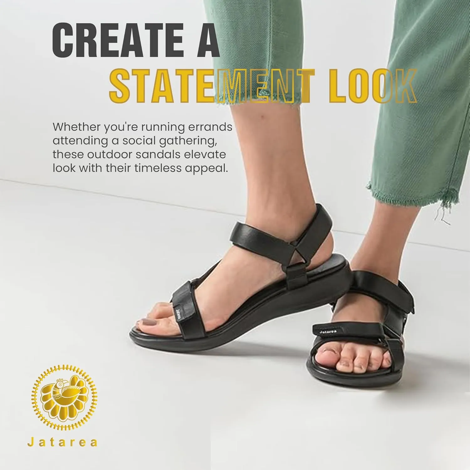 JATAREA Leather Sports Sandals for Women | Open Toe Slide Platform Perfectly Strappy and Classy Hiking Sandals Women | Casual Leather Outdoor Womens Walking Sandals with Arch Support & Comfort |Payal