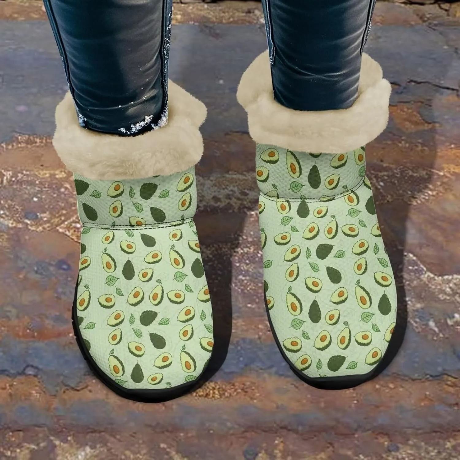Jeiento Lemon Fruit Snow Boots for Women Anti-Slip Boots Winter Shoes Fashion Fuzzy Walking Boots