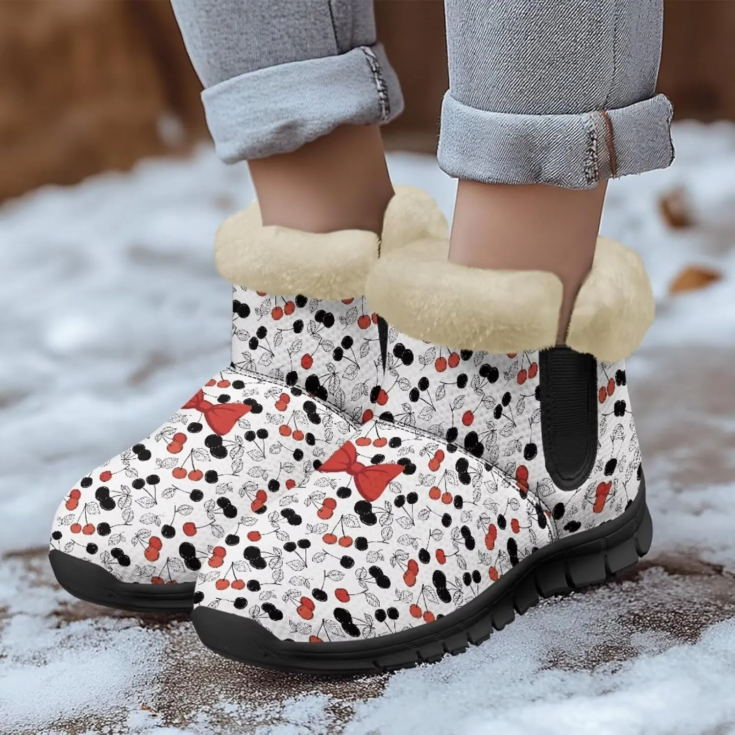 Jeiento Lemon Fruit Snow Boots for Women Anti-Slip Boots Winter Shoes Fashion Fuzzy Walking Boots
