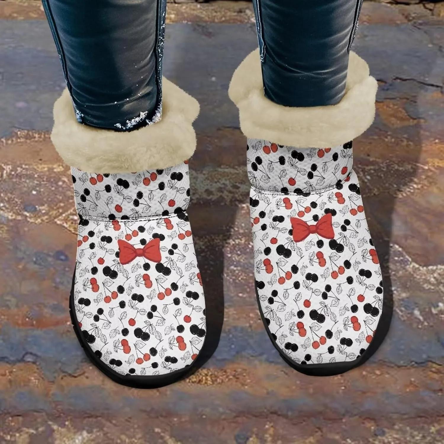 Jeiento Lemon Fruit Snow Boots for Women Anti-Slip Boots Winter Shoes Fashion Fuzzy Walking Boots