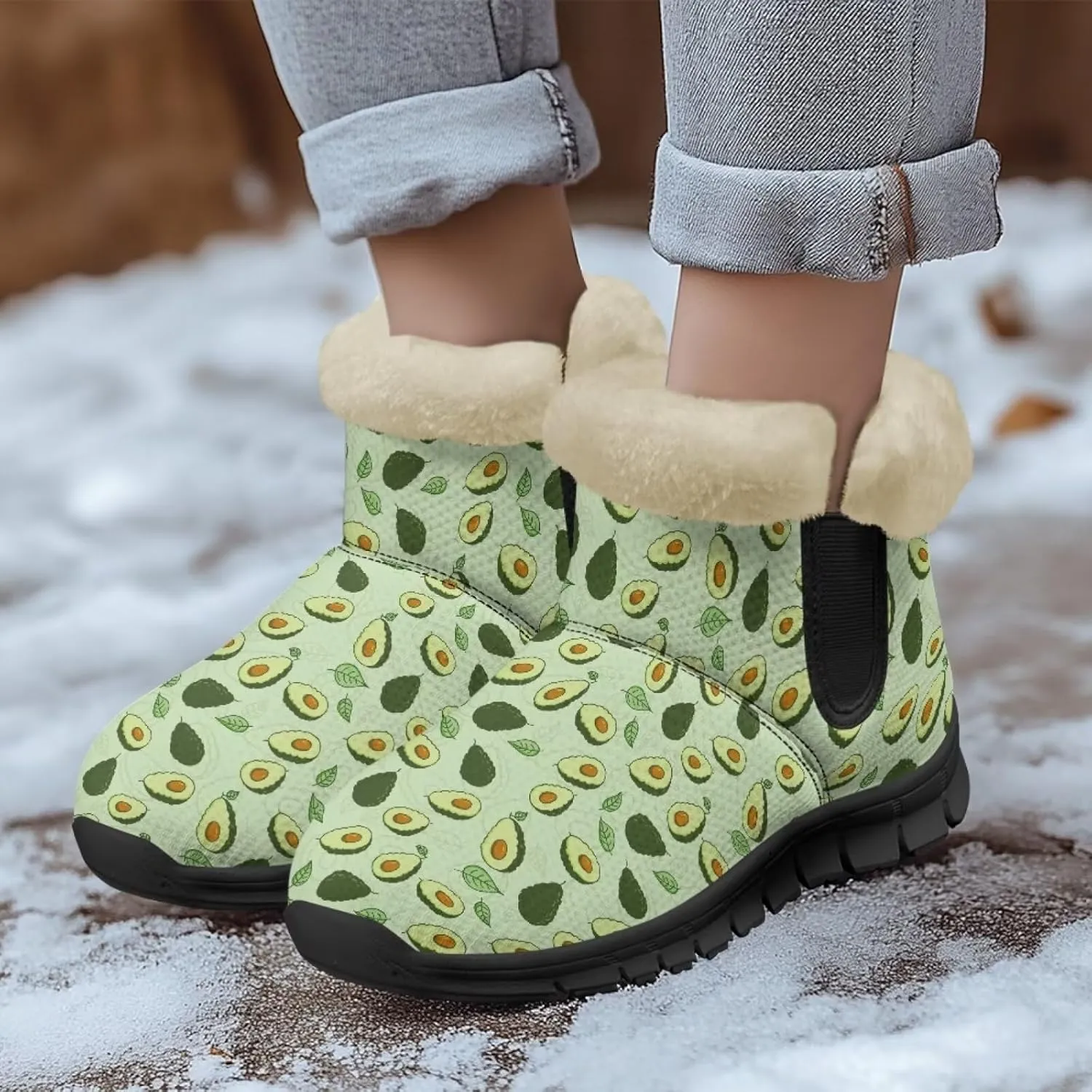 Jeiento Lemon Fruit Snow Boots for Women Anti-Slip Boots Winter Shoes Fashion Fuzzy Walking Boots