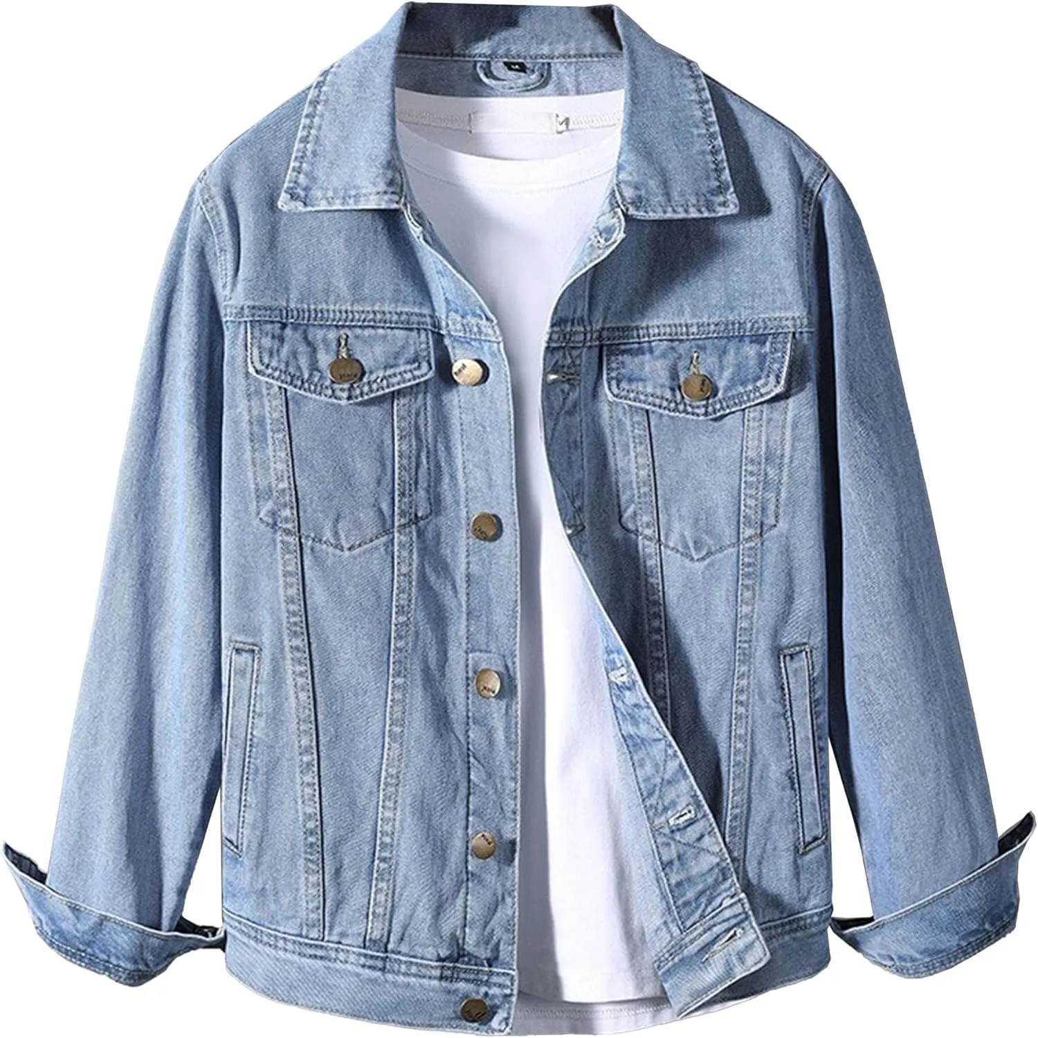 JEKE-DG Men's Button Down Vintage Jean Jacket Comfortable Classic Denim Jacket Trucker Casual Slim Fit Jacket Coat