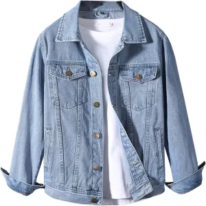JEKE-DG Men's Button Down Vintage Jean Jacket Comfortable Classic Denim Jacket Trucker Casual Slim Fit Jacket Coat