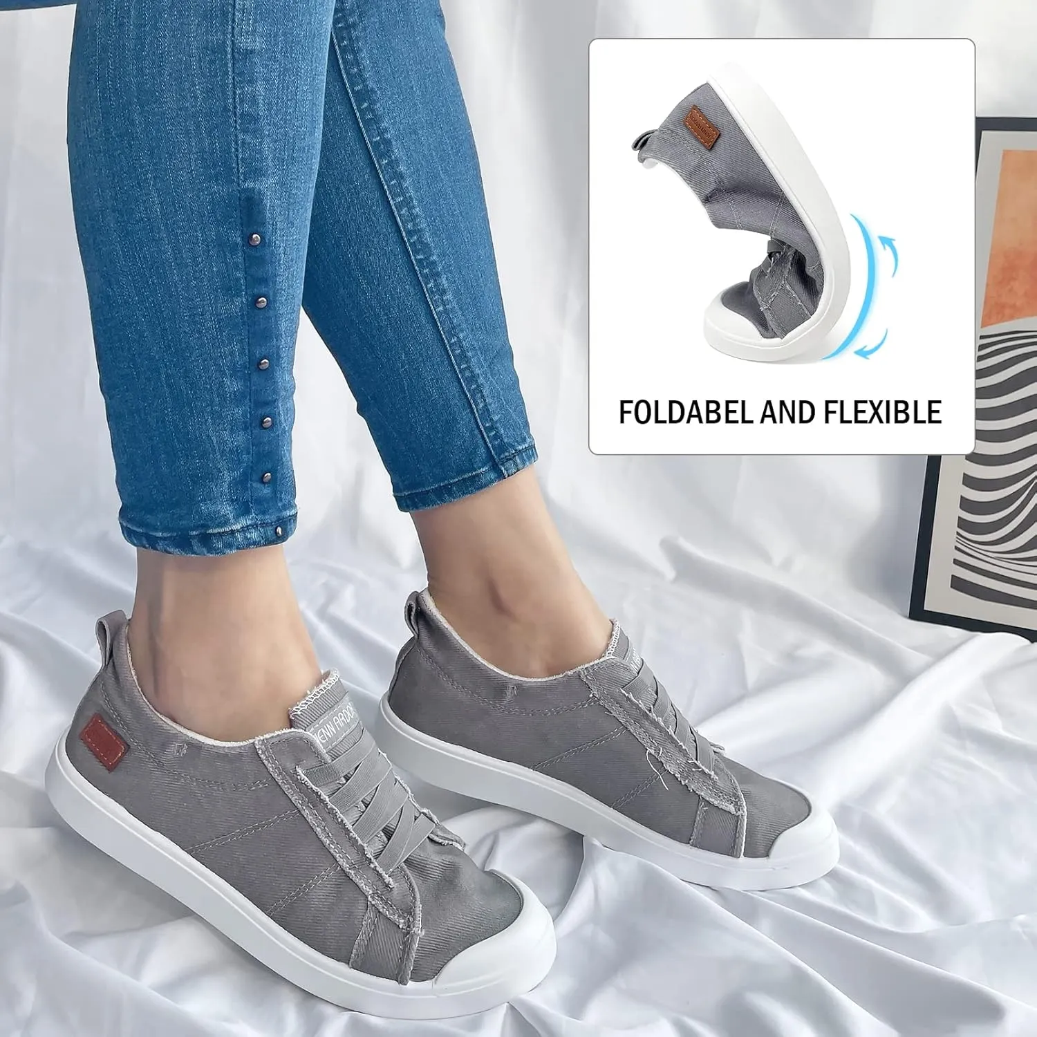 JENN ARDOR Women's Canvas Sneaker Slip-ons Loafers Shoes for Womens Fashion Casual Canvas Round Toe Soft Comfortable Walking Flats