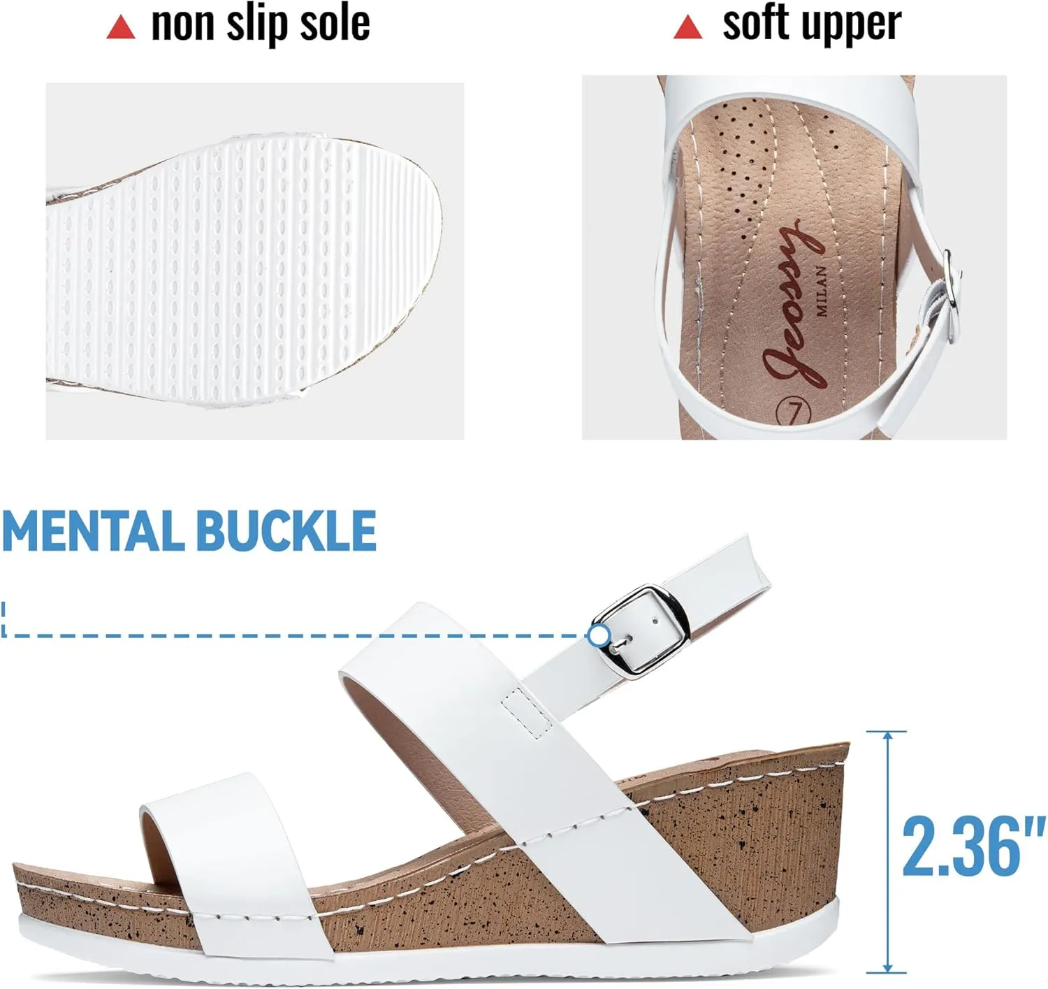 Jeossy Women's Platform Wedge Sandals 835 Comfortable Open Toe Ankle Strap Summer Walking Sandals with Buckle