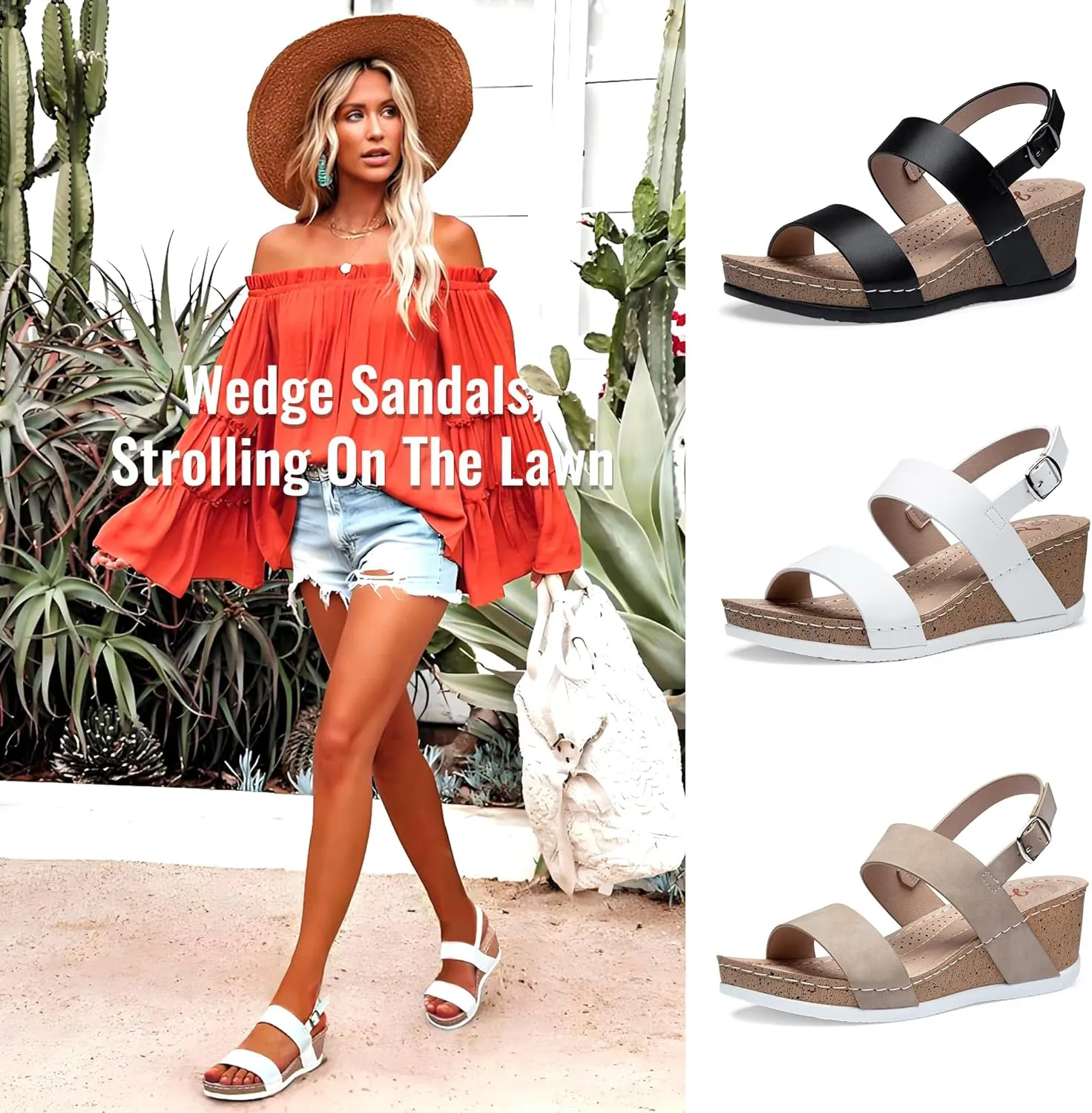 Jeossy Women's Platform Wedge Sandals 835 Comfortable Open Toe Ankle Strap Summer Walking Sandals with Buckle