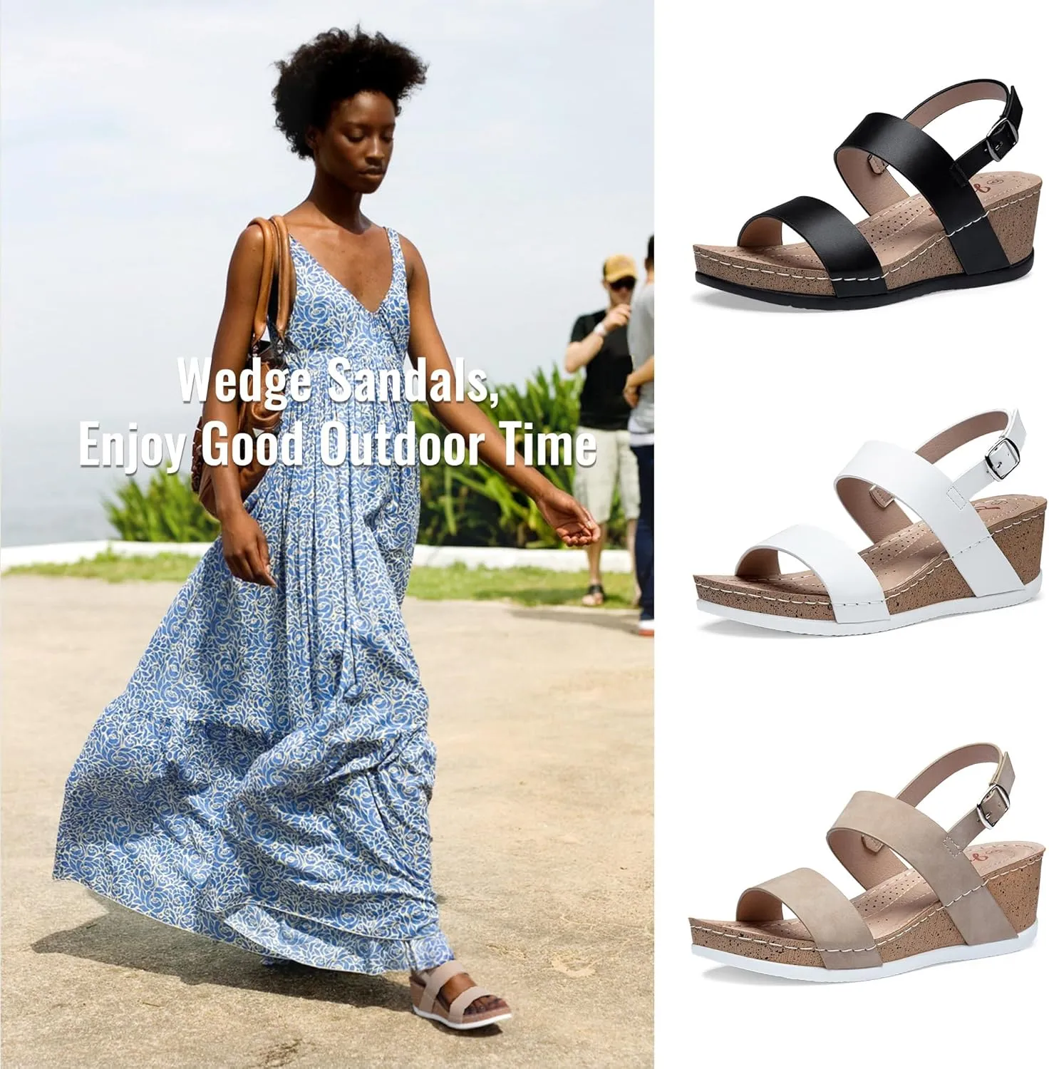 Jeossy Women's Platform Wedge Sandals 835 Comfortable Open Toe Ankle Strap Summer Walking Sandals with Buckle