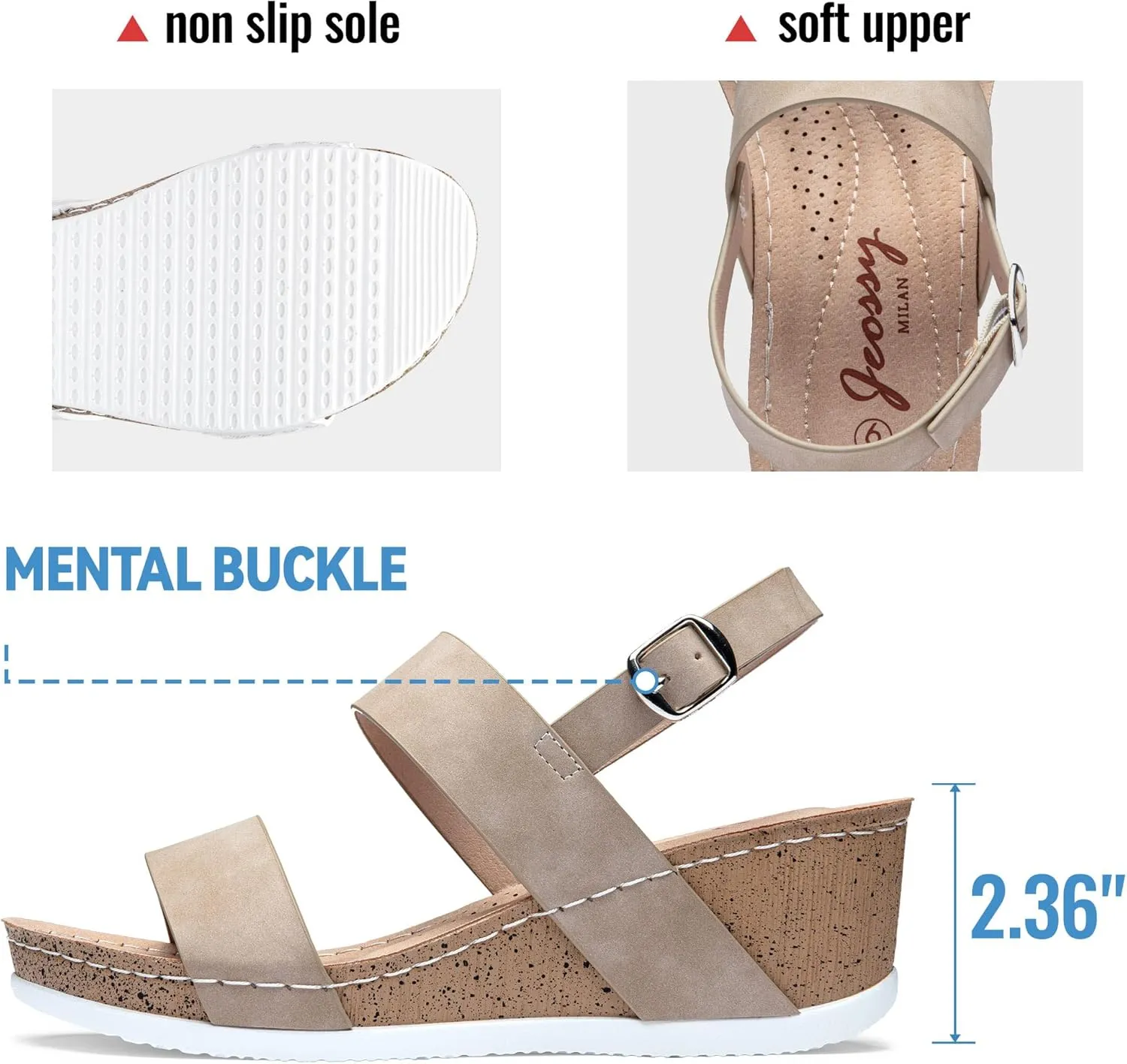 Jeossy Women's Platform Wedge Sandals 835 Comfortable Open Toe Ankle Strap Summer Walking Sandals with Buckle